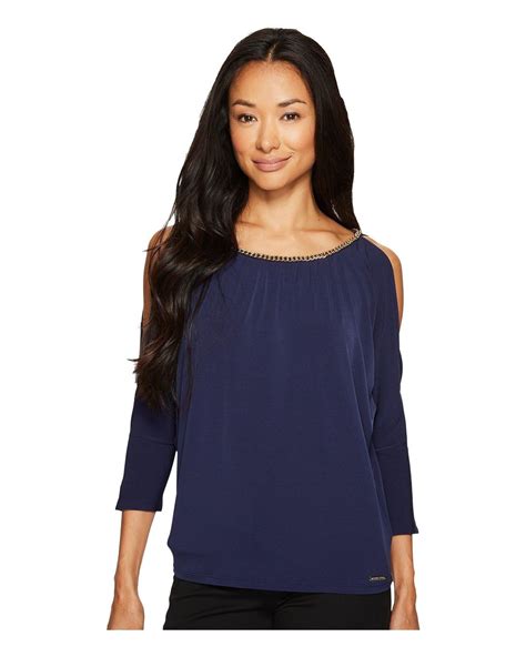 michael michael kors chain neck cold shoulder top .